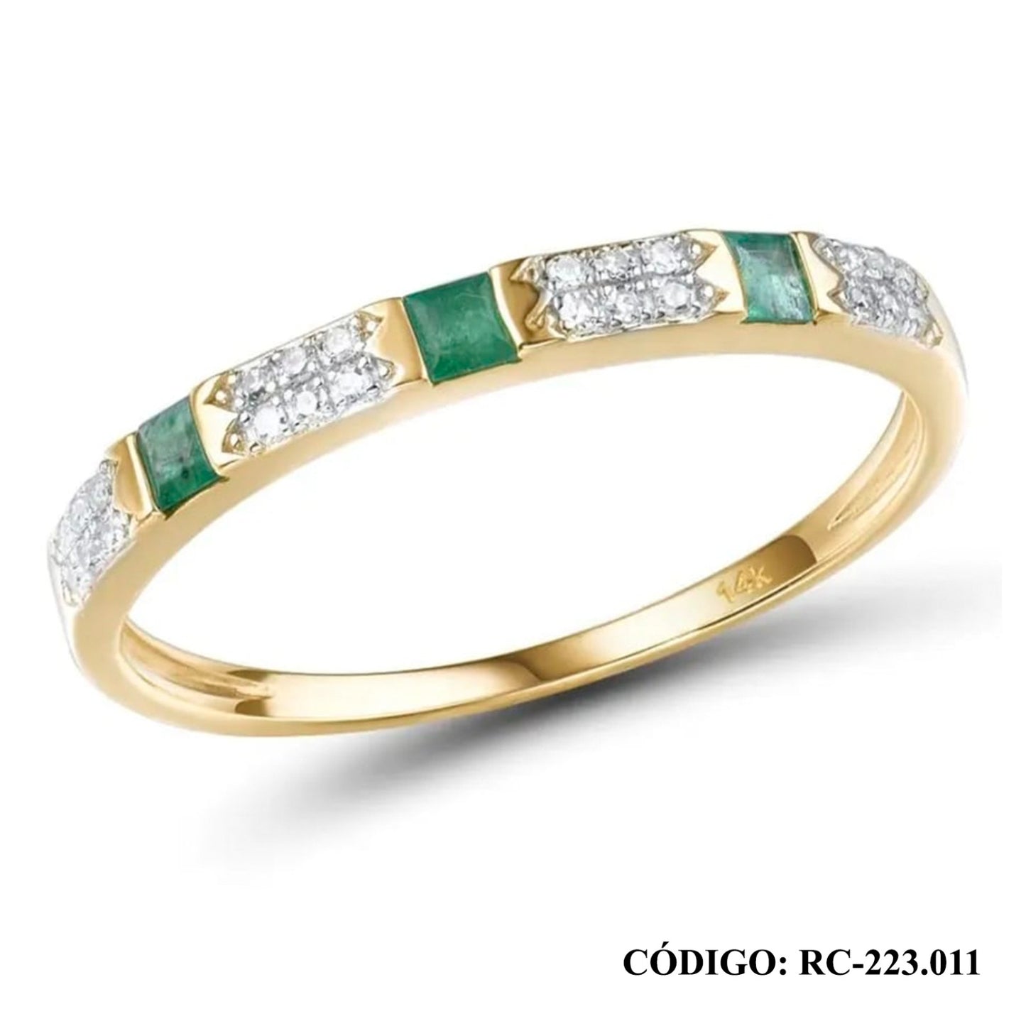 Medio Cintillo de Brillantes y Esmeralda en Oro 14k - Joyería Patagónica