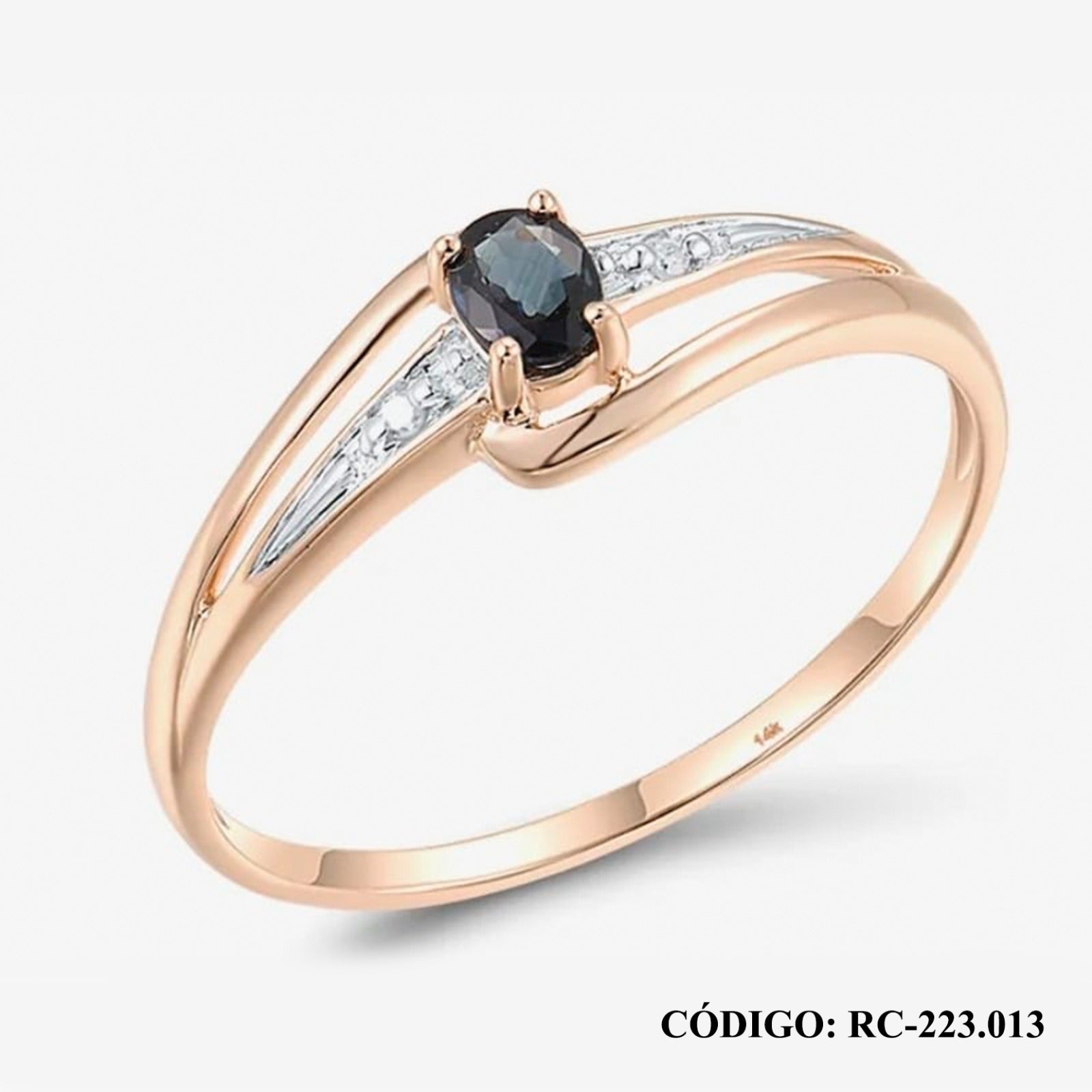 Solitario con brillantes y Zafiro en 14k - Joyería Patagónica