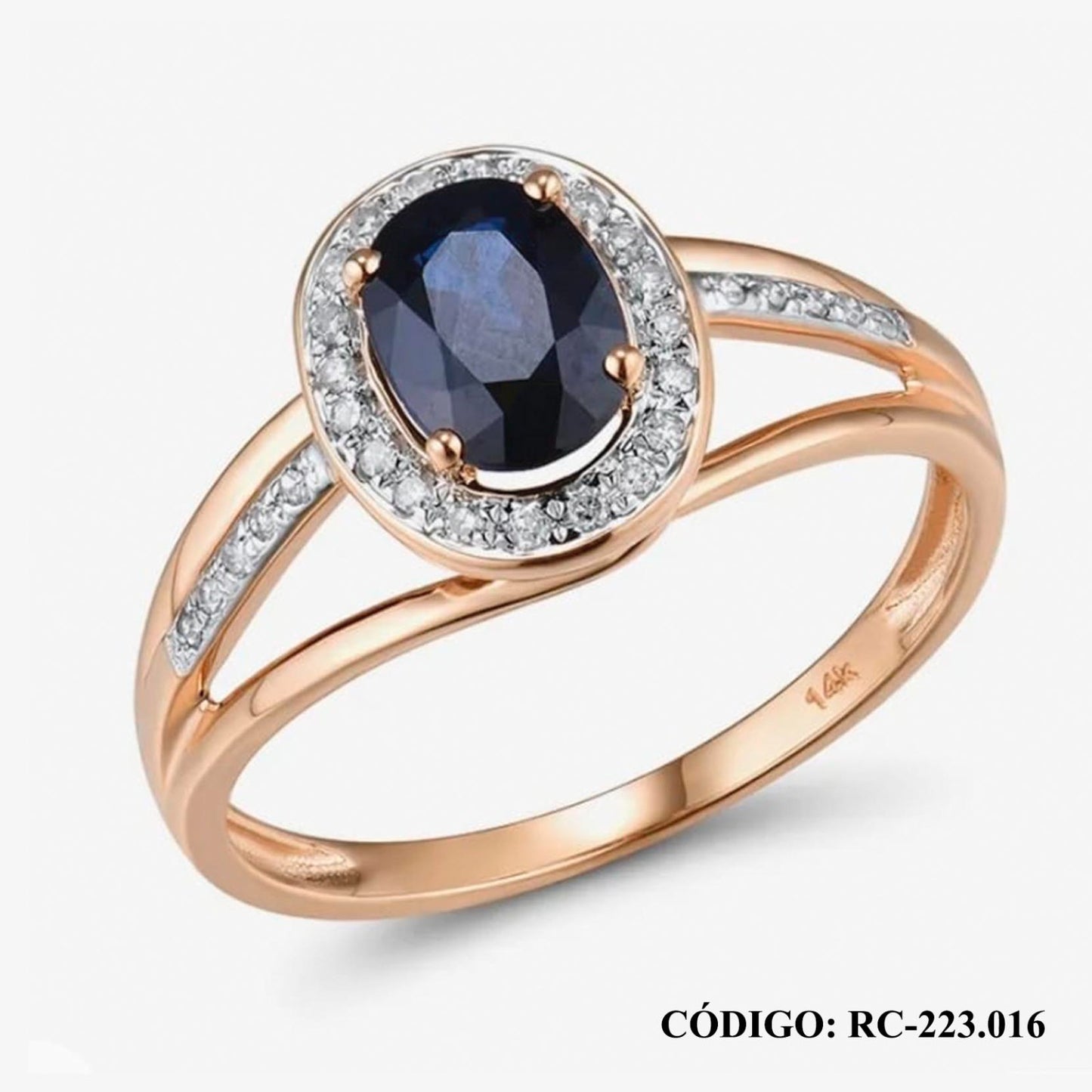 Solitario De Zafiro y brillantes 14lk