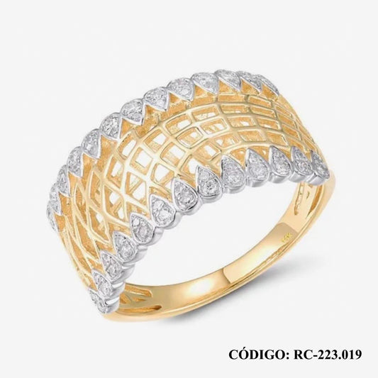 Anillo Ancho con Brillantes en Oro 14k