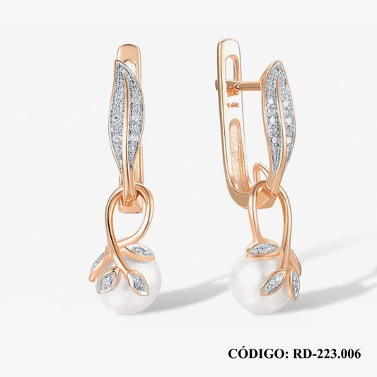 Aros de Brillantes y Perlas Oro 14k