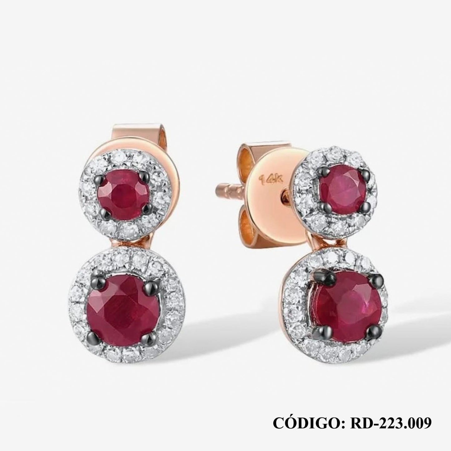Aros de Brillante y Rubí en oro 14k
