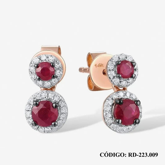 Aros de Brillante y Rubí en oro 14k