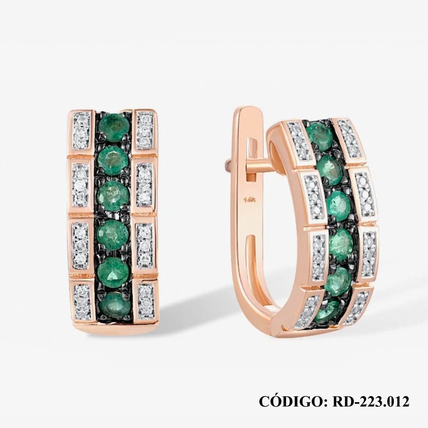 Aros de brillantes y Esmeraldas Oro 14k